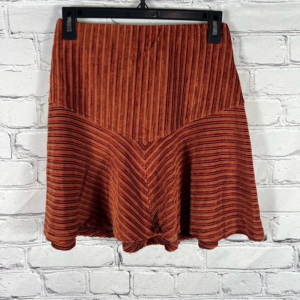 *NEW* Free People Orange Ribbed Fit and Flare Mini Skirt Size XS (E21)